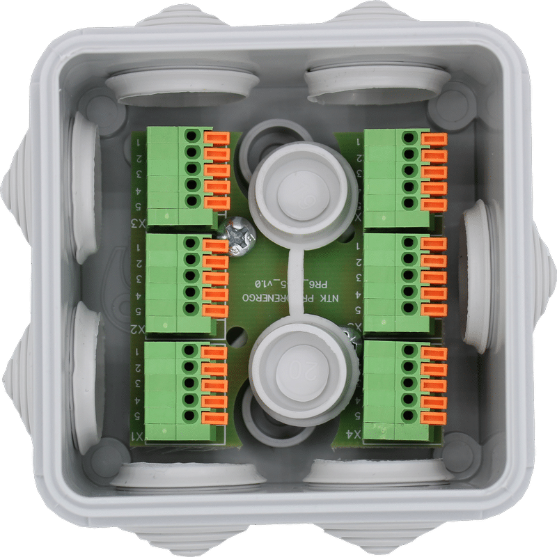 Разветвители интерфейса ПР-6СР IP55 RS-485 с установленными терминаторами 120 Ом.